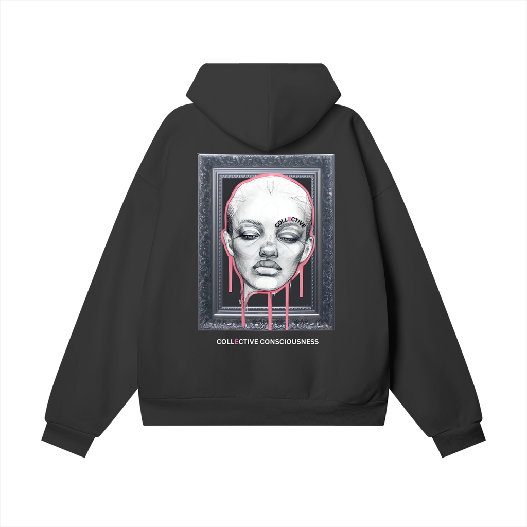 Collective Consciousness Vol 1 Heavyweight Fleece Hoodie — back view, hidden pocket detail"