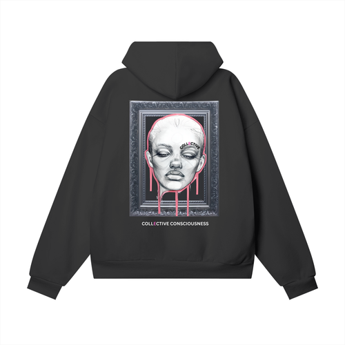 Collective Consciousness Vol 1 Heavyweight Fleece Hoodie — back view, hidden pocket detail"